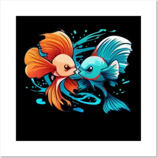 TWO COOL BETTA FISH FIGHTING Posters and Art